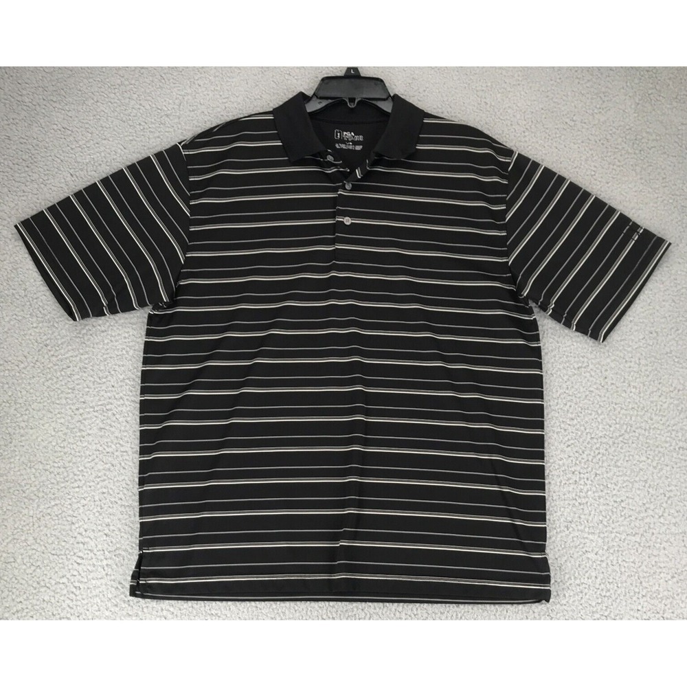 PGA Tour Golf Polo Shirt Men Size L Short Sleeve Pullover Striped Black White